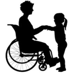 A wheelchair user mum and daughter -- black and white silhouette