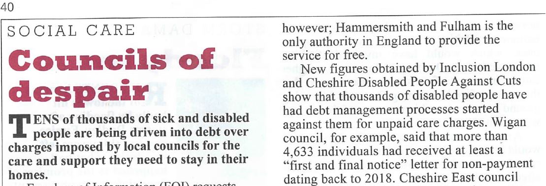 Image of the article Councils of despair from Private Eye magazine.  Text is below in our blog post.