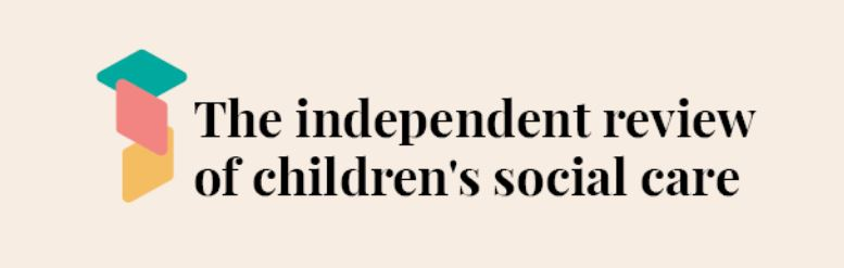 Logo of The independent review of children's social care, black lower case letters on a beige background.  Three coloured diamond shapes slot together at different angles.
