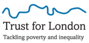Trust for London logo. A blue squiggle representing the River Thames. Byline: Tackling poverty and inequality.
