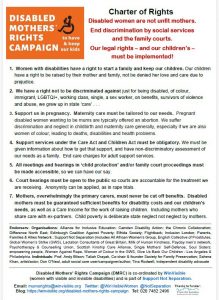 Image of the front of the Disabled Mothers' Rights Charter