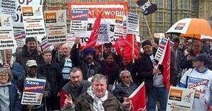 Sean McGovern with Remploy workers outside Parliament in 2012.